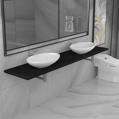 Three Piece Bathroom Furniture Set Ceramic Black