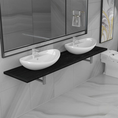 Three Piece Bathroom Furniture Set Ceramic Black