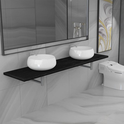 Three Piece Bathroom Furniture Set Ceramic Black