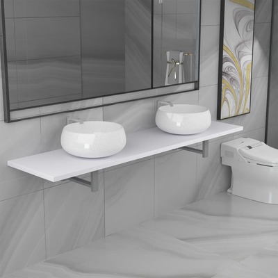 Three Piece Bathroom Furniture Set Ceramic White