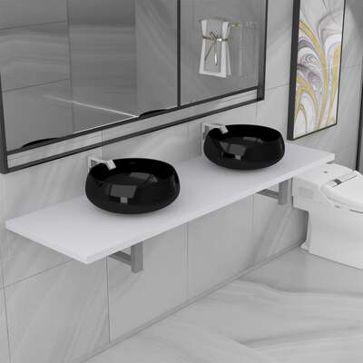 Three Piece Bathroom Furniture Set Ceramic White