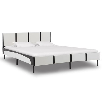 Bed Frame White and Black faux Leather  -King