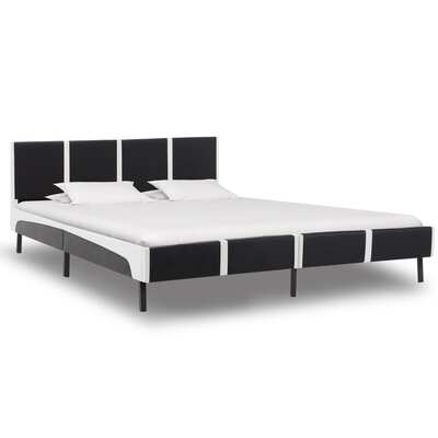 Bed Frame Black and White faux Leather  -King