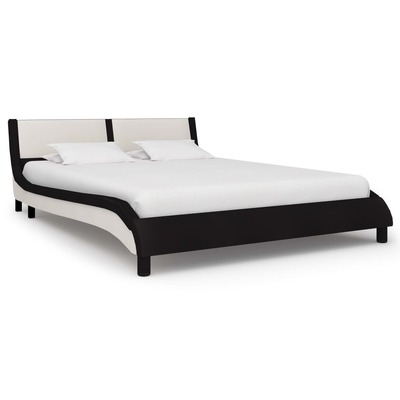 Bed Frame Black and White faux Leather, King Single