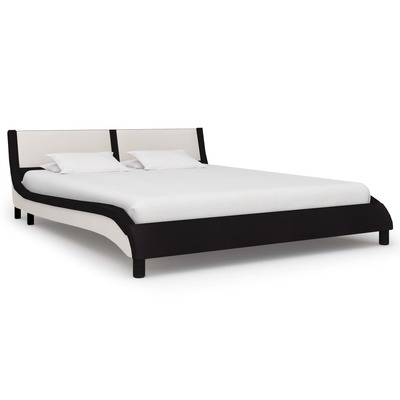 Bed Frame Black and White faux Leather  King