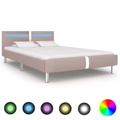 Bed Frame with LED Cappuccino faux Leather King Single