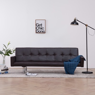 Sofa Bed with Armrest Brown faux Leather