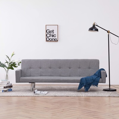 Sofa Bed with Armrest Light Grey Polyester