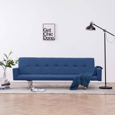 Sofa Bed with Armrest Blue Polyester