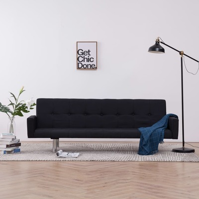 Sofa Bed with Armrest Black Polyester