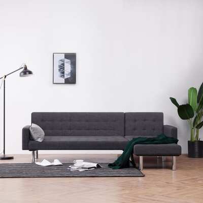 L-shaped Sofa Bed Dark Grey Polyester