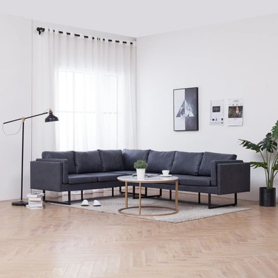 Corner Sofa Grey Faux Suede Leather