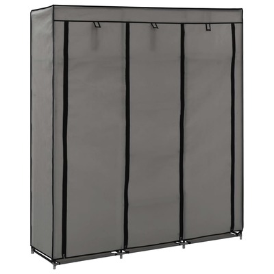 Wardrobe with Compartments and Rods Grey