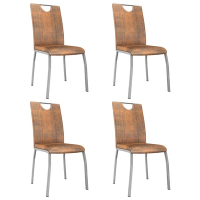 4 pcs Dining Chairs Suede Brown faux Leather