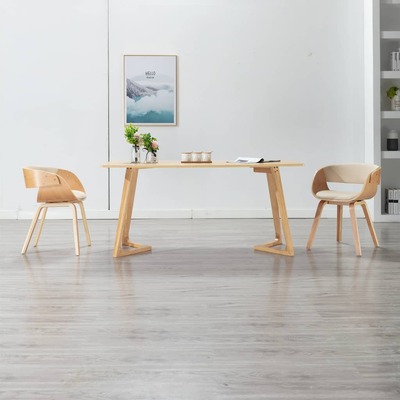 Dining Chair Cream Bent Wood and Faux Leather