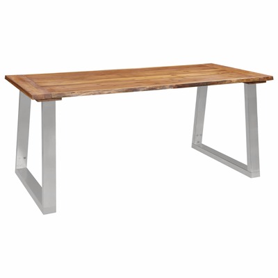 Dining Table Solid Acacia Wood and Stainless Steel