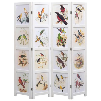 4-Panel Room Divider White 140x165 cm Bird