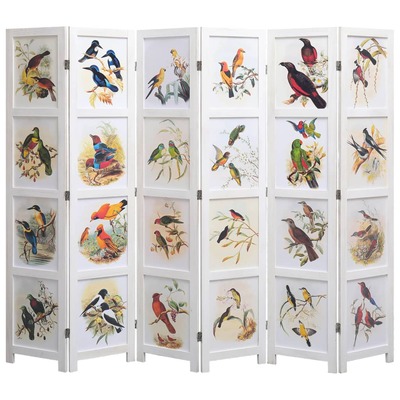 6-Panel Room Divider White 210x165 cm Bird