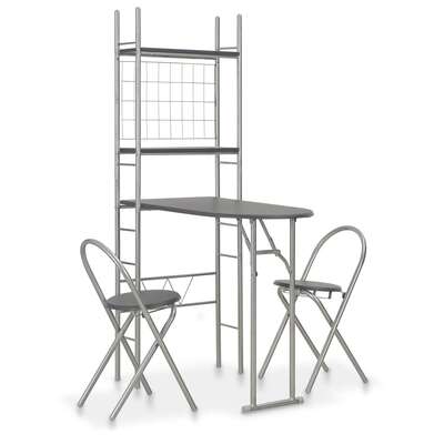 3 Piece Folding Dining Set with Storage Rack MDF Black