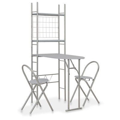 3 Piece Folding Dining Set with Storage Rack MDF Grey