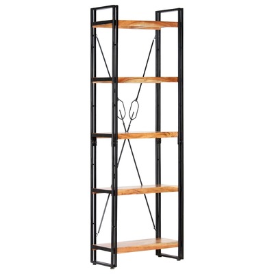 5-Tier Bookcase Solid Rough Mango, Steel