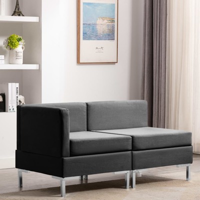 Sectional Corner and Middle Sofas with Cushions Fabric Dark Grey