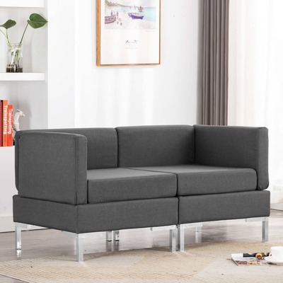 Sectional Corner Sofas 2 pcs with Cushions Fabric Dark Grey