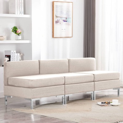 Sectional Middle Sofas 3 pcs with Cushions Fabric Cream