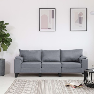 3-Seater Sofa Light Grey Fabric