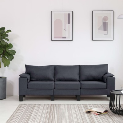 3-Seater Sofa Dark Grey Fabric