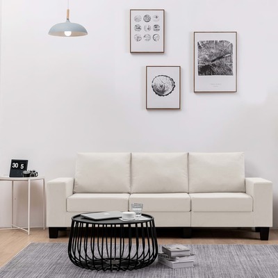 3-Seater Sofa Cream Fabric