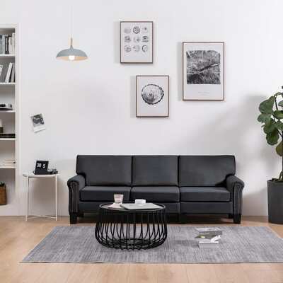 3-Seater Sofa Dark Grey Fabric