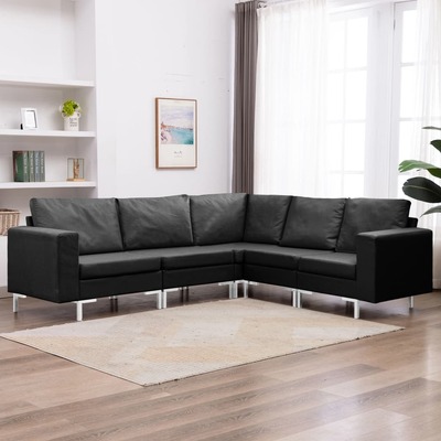 5 Piece Sofa Set Fabric Black