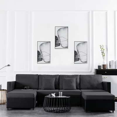 4-Seater Pull-out Sofa Bed Faux Leather Black