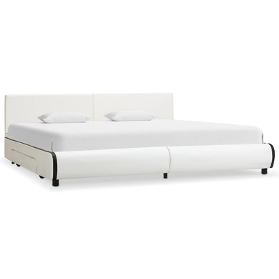 Bed Frame with Drawers White Faux Leather 183x203 cm