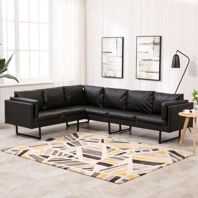Corner Sofa Faux Leather Black