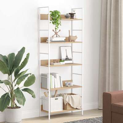 5-Tier Bookshelf Oak Steel Frame 158.5cm | EXTG