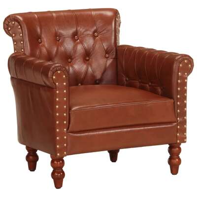 Classic Brown Armchair in Genuine Goat Leather  A Perfect Addition