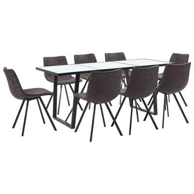9 Piece Dining Set Brown Faux Leather