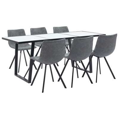 7 Piece Dining Set Grey Faux Leather