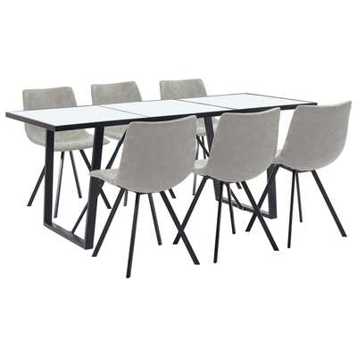 7 Piece Dining Set Light Grey Faux Leather