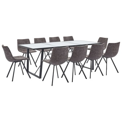 11 Piece Dining Set Brown Faux Leather