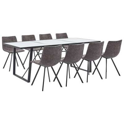 9 Piece Dining Set Brown Faux Leather
