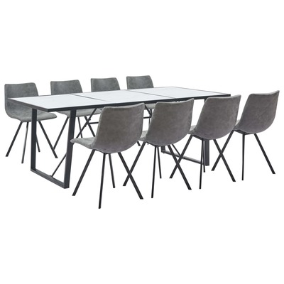 9 Piece Dining Set Grey Faux Leather