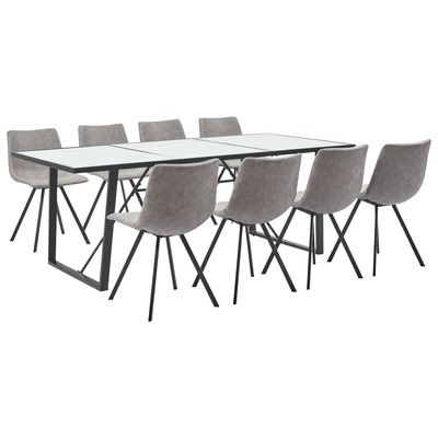 9 Piece Dining Set Light Grey Faux Leather
