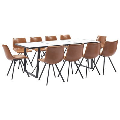 11 Piece Dining Set Cognac Faux Leather