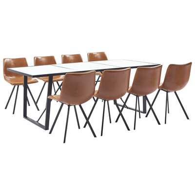 9 Piece Dining Set Cognac Faux Leather