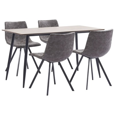5 Piece Dining Set Brown Faux Leather