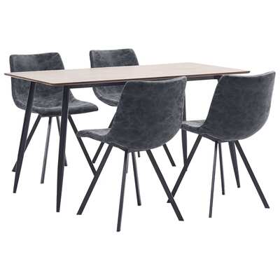 5 Piece Dining Set Black Faux Leather