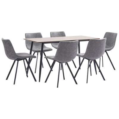 7 Piece Dining Set Grey Faux Leather